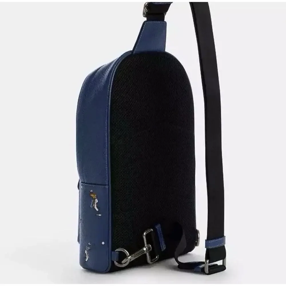 NWT Coach Men’s West Backpack With Baseball Print CAX48 Deep Blue Multi